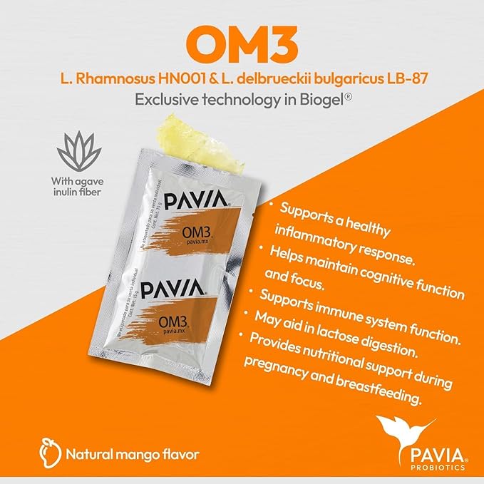 Pavia | Probiotics for Digestive Health | Fresh probiotics for Women, Men & Kids | Gel | Flavor Variatoins (30 Sachets, OM3)