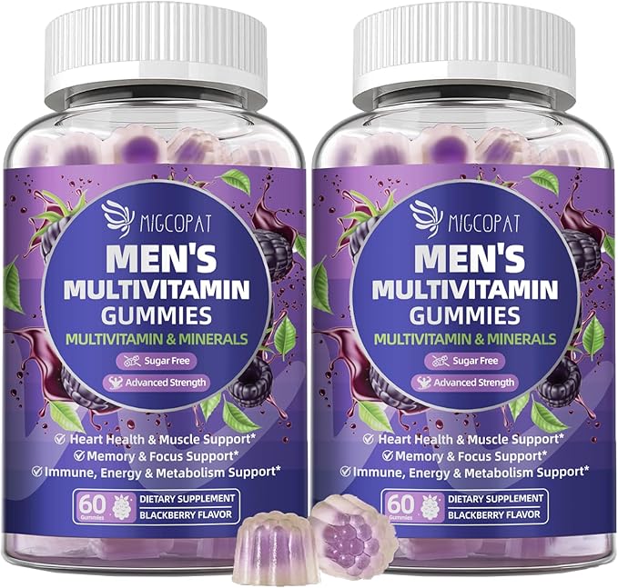 2-Pack Multivitamin for Men, Mens Multivitamins Gummies w/Omega-3, Probiotics, Inositol, Folate, Male Support Blend, Vitamins A, C, D, E, B - Support Heart, Brain, Muscle, Energy, Sugar-Free Gummy