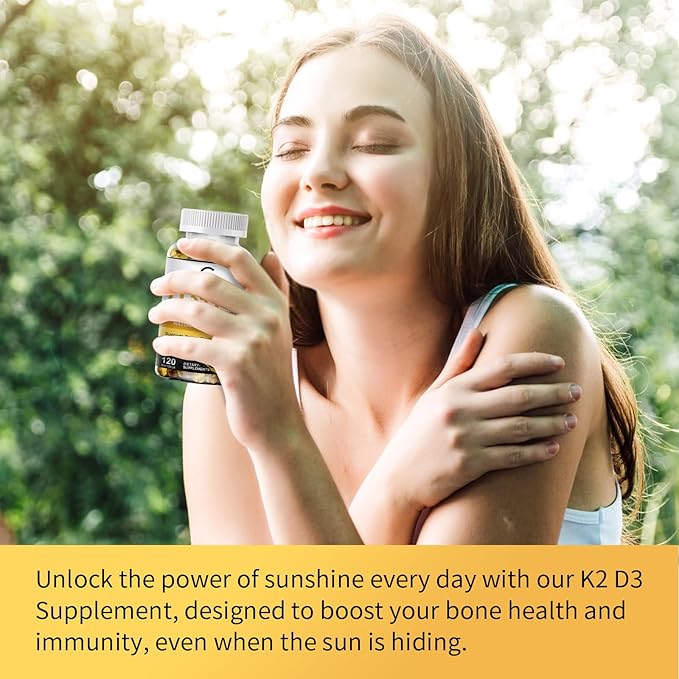 Vitamin D3 K2 Supplement with Vitamin D3 5000 IU, 200 mcg Vitamin K2 MK-7 & Natural Coconut Oil, Plant Based 2-1 Formula for Bone, Teeth, Muscle and Immune Health Support,120 Softgel Capsules