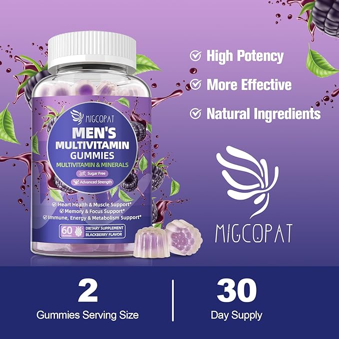 2-Pack Multivitamin for Men, Mens Multivitamins Gummies w/Omega-3, Probiotics, Inositol, Folate, Male Support Blend, Vitamins A, C, D, E, B - Support Heart, Brain, Muscle, Energy, Sugar-Free Gummy
