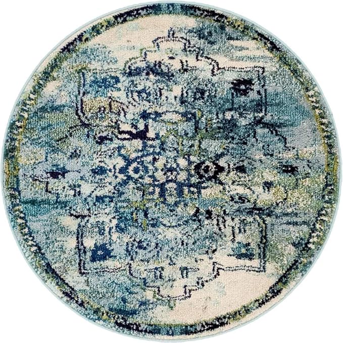 Unique Loom Medici Collection Traditional Medallion Floral Vintage Blue Round Rug (3' 3 x 3' 3)