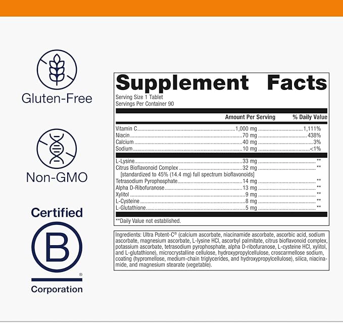 Metagenics Ultra Potent-C 1000 - Buffered Vitamin C Supplement with Antioxidant Support - Supports Immune Health, Collagen Formation & Stomach Comfort - Non-GMO & Gluten-Free - 90 Tablets