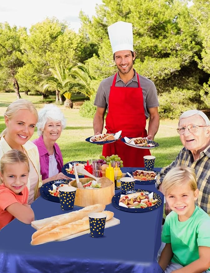 141 Pieces Navy Blue Gold Party Supplies, Disposable Party Decorations Sets Include Paper Plates Napkins Cups, Plastic Forks Knives Spoons, for Baby Shower Birthday Wedding -20 Guests