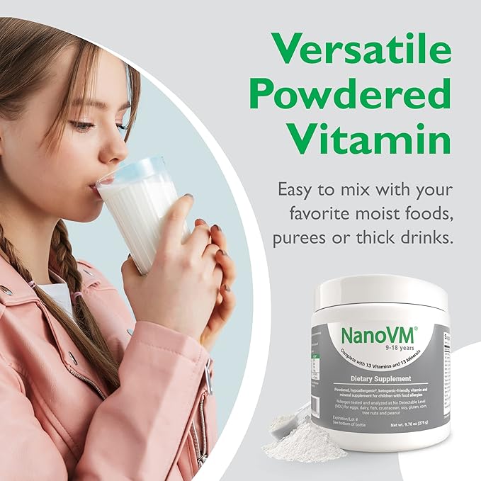 9-18 Years, Allergen-Free Kids Multivitamin, Unflavored Powdered Vitamins, Multivitamin Powder with 13 Vitamins & 13 Minerals, Low-Carbohydrate Vitamin Supplements, 275g - Solace Nutrition