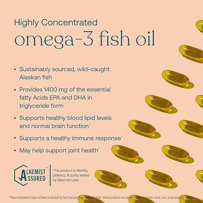 True Grace Omega-3 Fish Oil - 180 Softgels - 1400 mg EPA + DHA - Brain, Heart, Joint & Immune Health - Organic, Gluten Free, Soy Free
