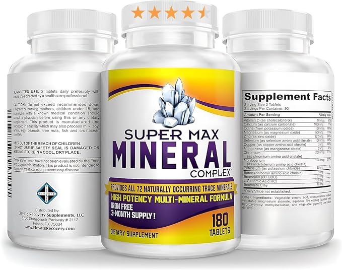 3-Month Multimineral Supplement (Iron Free) Natural Multiminerals | High-Potency Multi Mineral Supplements (15-in-1) Blended Minerals Formula | Mineral Complex | 90-Day Bulk Supply | 180 Tablets