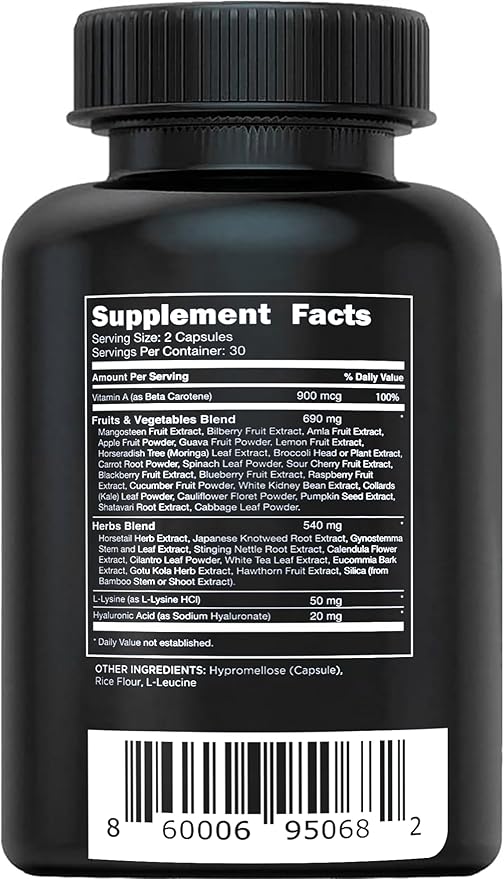 Vital Vitamins Vegan Collagen Booster - with Silica and Hyaluronic Acid - Plant-Based Collagen Supplements - Supports Hair, Skin, Nails & Joints - 60 Capsules