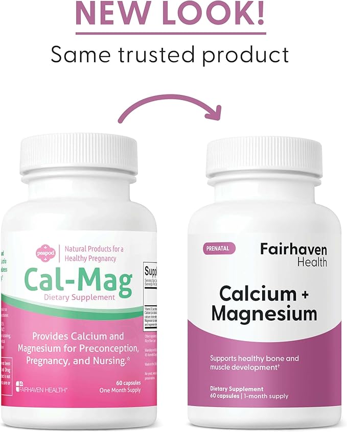 Fairhaven Health Peapod Cal-Mag | Calcium and Magnesium Supplement with Vitamin D3 for Pregnancy, Baby and Female Health | Gluten & Dairy Free CalMag Supplement | 1 Month Supply