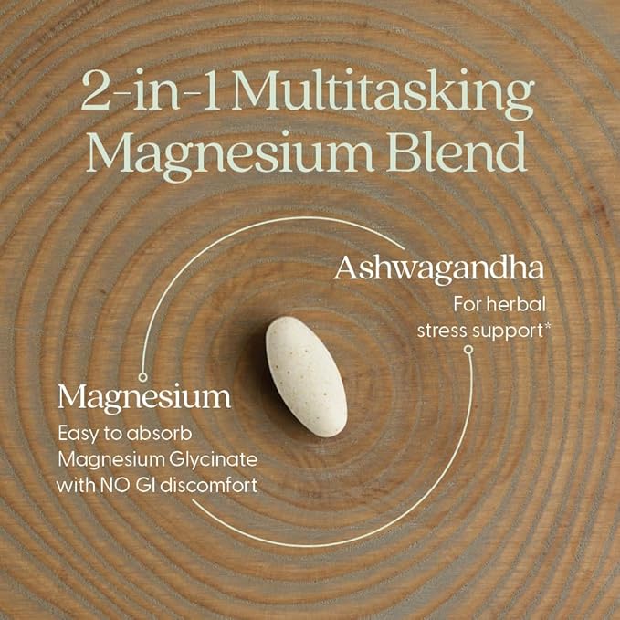 New Chapter Magnesium + Ashwagandha Supplement, 325 mg with Magnesium Glycinate, 2.5x Absorption, Muscle Recovery, Heart & Bone Health, Calm & Relaxation, Gluten Free, Non-GMO - 60 ct (2 Month Supply)