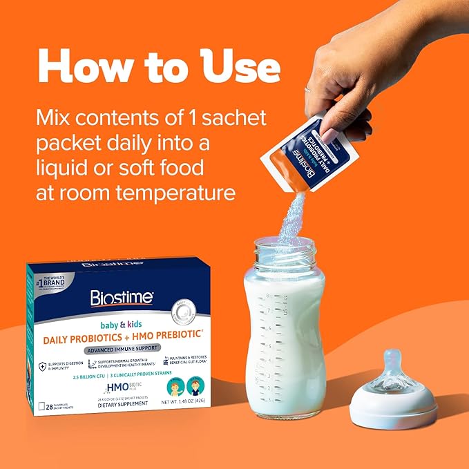 Biostime Baby Probiotic for Kids with HMO & Prebiotic Fiber | Immune Support | Constipation Relief and Digestion Support Probiotics for Kids, Toddlers and Infants - 28 Powder Packets