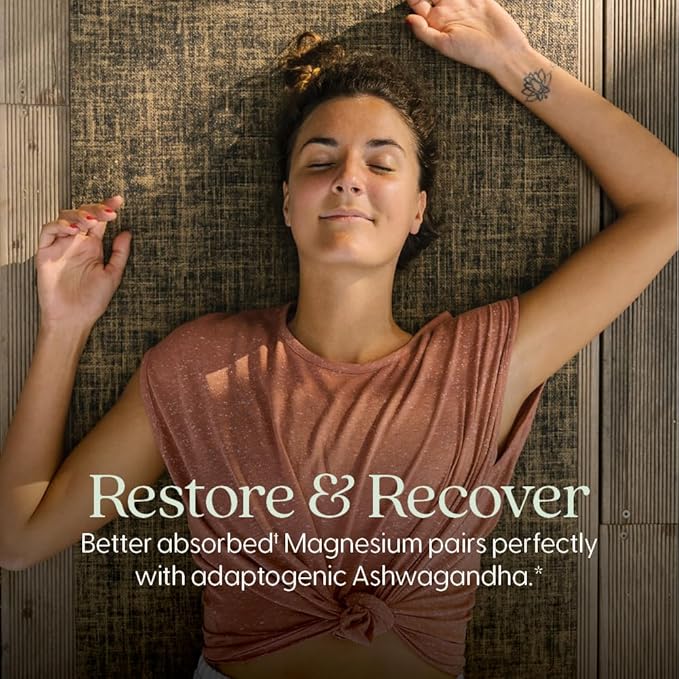 New Chapter Magnesium + Ashwagandha Supplement, 325 mg with Magnesium Glycinate, 2.5x Absorption, Muscle Recovery, Heart & Bone Health, Calm & Relaxation, Gluten Free, Non-GMO - 60 ct (2 Month Supply)