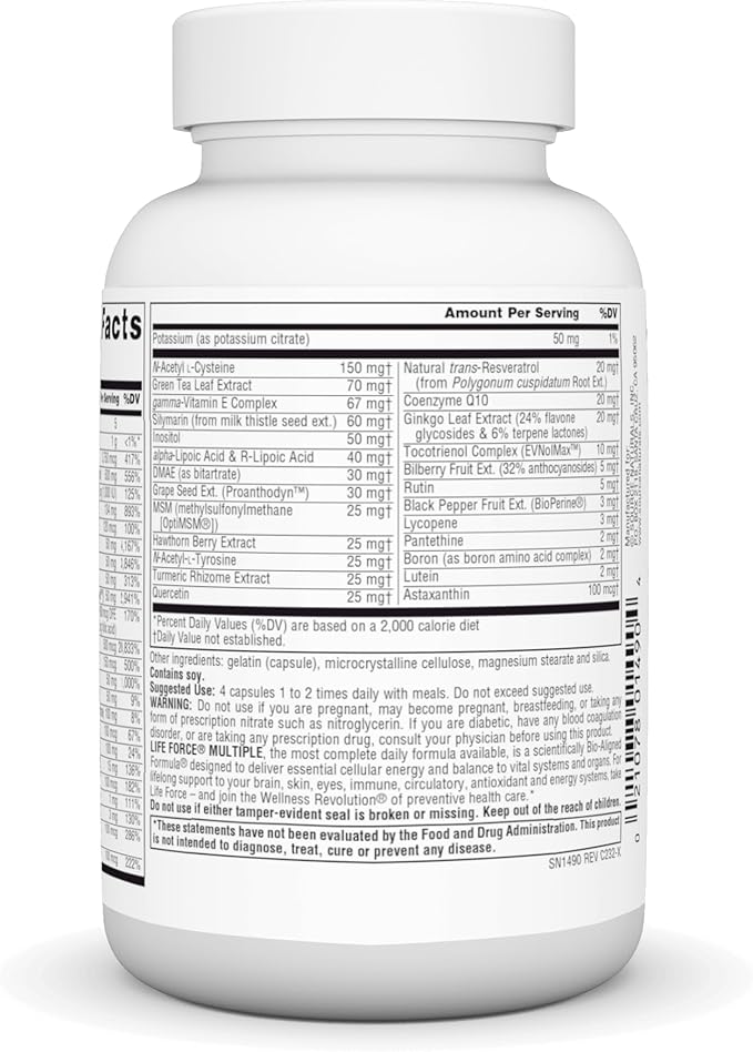 Source Naturals Life Force Multiple Iron Free Daily Multivitamin High Potency Essential Vitamins, Minerals, Antioxidants & Nutrients - Energy & Immune Boost* - 60 Capsules