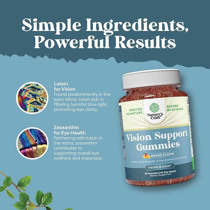Zeaxanthin Plus Lutein Gummies for Adults - Potent Lutein Eye Vitamins for Vision and Blue Light Protection - Daily Gummy Lutein Eye Health Supplements for Adults Dry Eyes and Eye Strain Support
