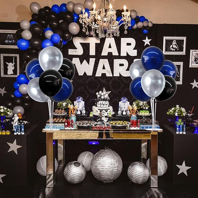 TONIFUL 4 Set Black and Blue Silver Balloon Centerpieces for Table,Balloon Stand Kit for Graduation Decorations 2025,Blue Party Decorations,Retirement,Birthday Decoration for men,Father's Day