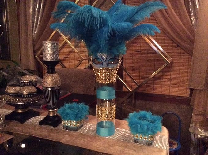Ballinger Teal Ostrich Feathers Bulk - 24Pcs 12-14inch Feathers for Party Centerpieces,DIY Crafts and Home Decor