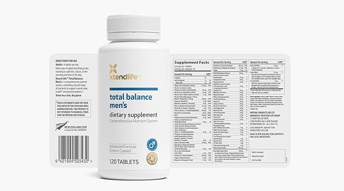Xtendlife Total Balance Men's Daily Multivitamin & Mineral - 70+ Nutrients for Complete Immune, Heart, Digestive, and Cellular Health - 30 Day Supply
