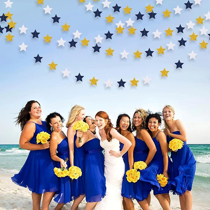Navy-Blue White-Gold Party-Decorations Birthday Garland - 62ft Twinkle Little Star Hanging Streamers Banner,Wedding Bachelorette Bridal Baby Shower Graduation Decor Hugtmr