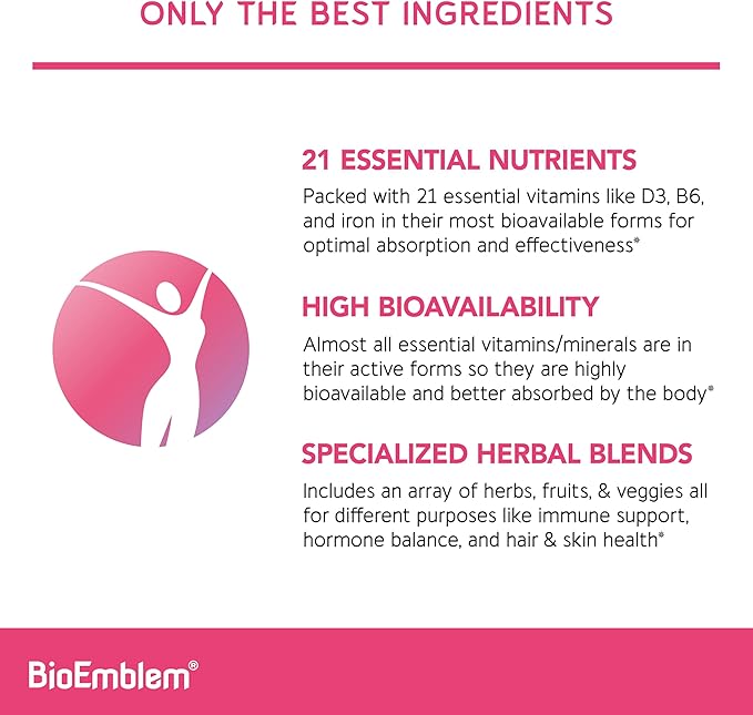 BioEmblem Women's Triple Magnesium Complex and Multivitamin fro Cardiovascular Health and Nutritional Needs