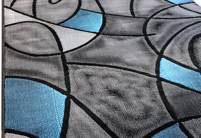 Masada Rugs, Modern Contemporary Area Rug, Blue Grey Black (5 Feet X 7 Feet)