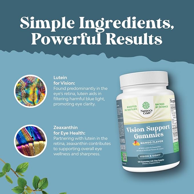 Vision Support Gummies for Adults - Lutein and Zeaxanthin Supplements for Eye Health - Potent Lutein Eye Vitamins for Blue Light Protection, Dryness, Strain Support & Visual Sharpness - 120 Count