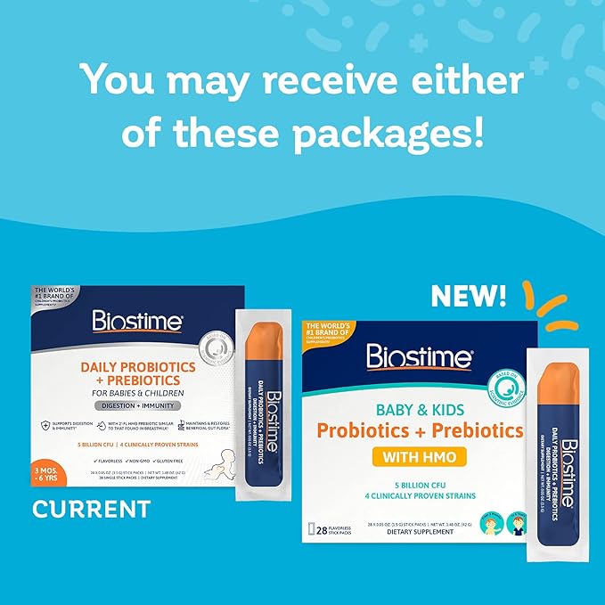 Biostime Baby Probiotic for Kids with HMO & Prebiotic Fiber | Immune Support | Constipation Relief and Digestion Support Probiotics for Kids, Toddlers and Infants - 28 Powder Packets