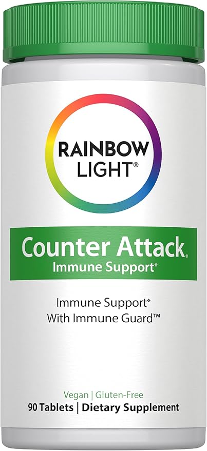 Rainbow Light Counter Attack Immune Support, Dietary Supplement Provides Immune Support, With Vitamin C, Zinc and 3 Targeted Herbal Blends, Vegan and Gluten Free, 90 Count