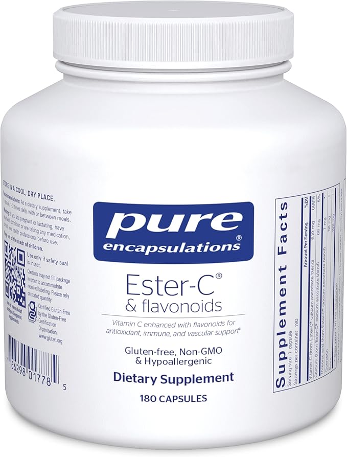 Pure Encapsulations Ester-C & Flavonoids - Vitamin C Supplement for Antioxidants - Immune & Vascular Support* with Calcium & Rutin - Gentle on Digestion - Vegan & Non-GMO - 180 Capsules