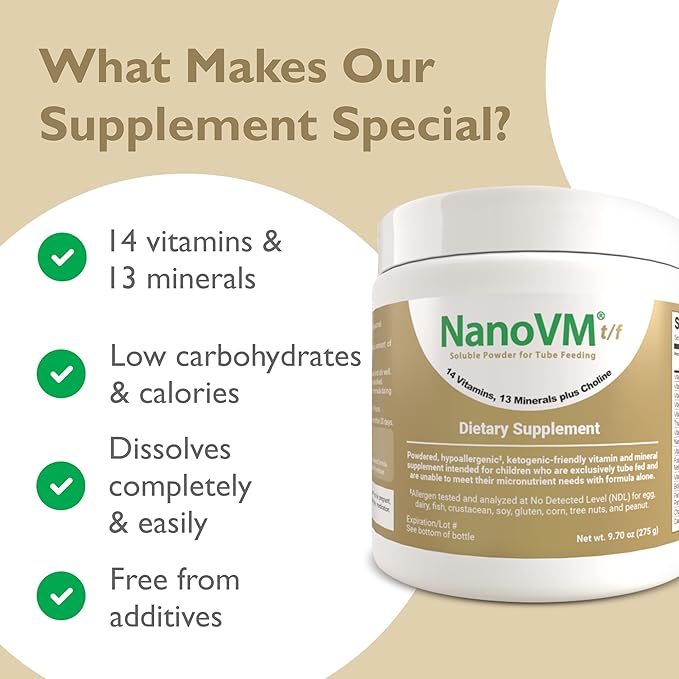 t/f, Dietary Supplement for Tube Feeding, Allergen-Free Kids Multivitamin, Unflavored Vitamin Powder with 14 Vitamins & 13 Minerals, Low-Carb Kids Vitamins, 275g - Solace Nutrition