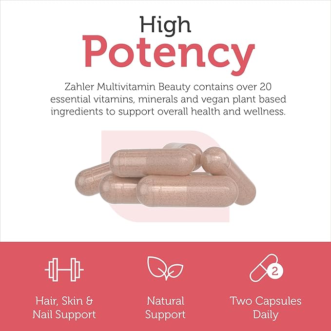 Zahler Multivitamin Beauty, Daily Multivitamin +Skin Hair and Nails Support, for Women and Men with Iron, Certified Kosher, 60 Capsules