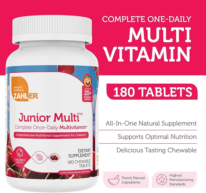 Zahler Kids Multivitamin Chewable Vitamin Tablet - Complete One Daily Vitamins Supplement - Contains 20+ Minerals & Vitamins for Kids & Toddlers - Kosher Multivitamins Cherry Flavor (180)