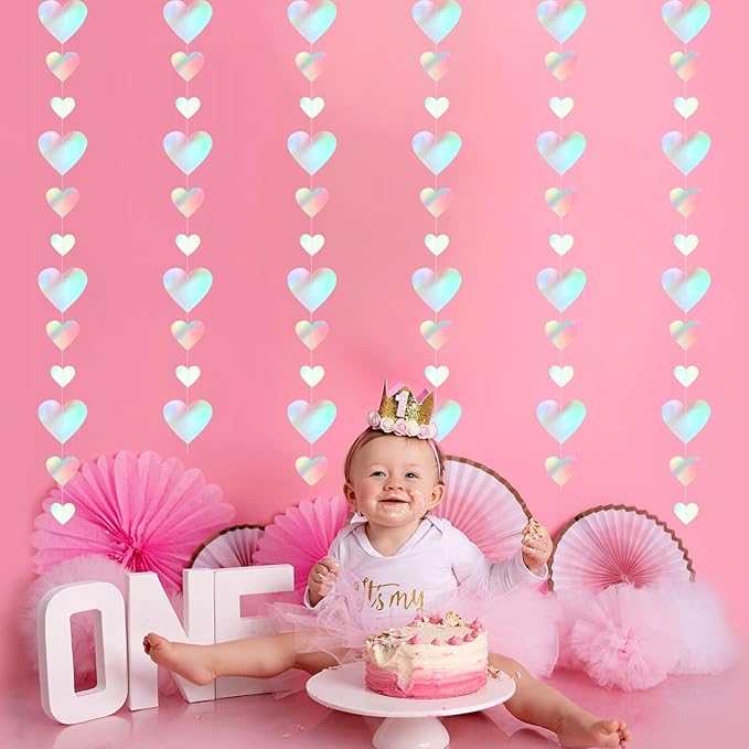 Iridescent Disco-Holographic Party-Decorations Love-Heart Garland - 39Ft Wedding Hanging Decoration Neon Streamers Banner, Birthday Bachelorette Baby Bridal Shower Engagement Decor Hugtmr