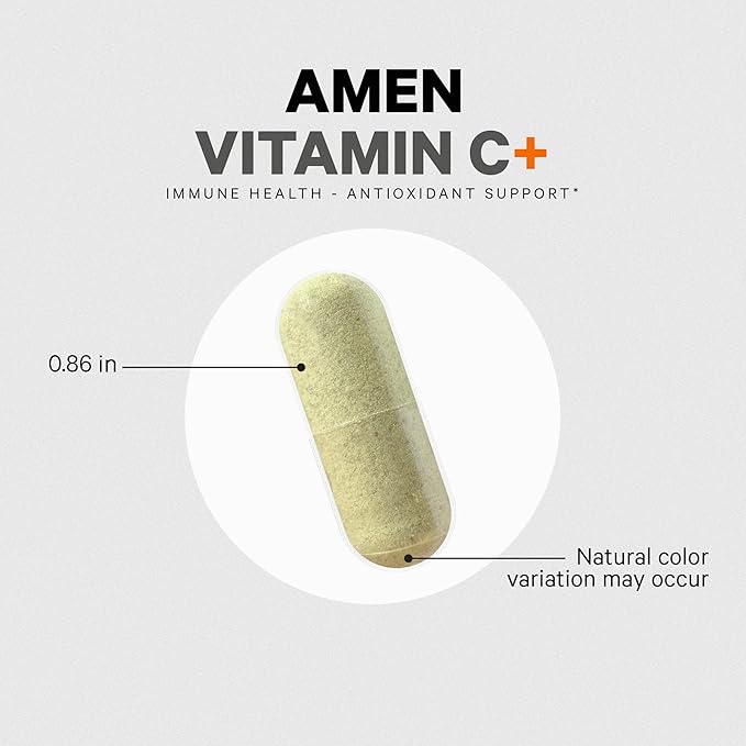 Amen Vitamin C+ Supplement with Zinc, Bioflavonoids, Quercetin, Rose HIPS, Elderberry – Vegan, Non-GMO – 2 Months Supply - 120 Capsules