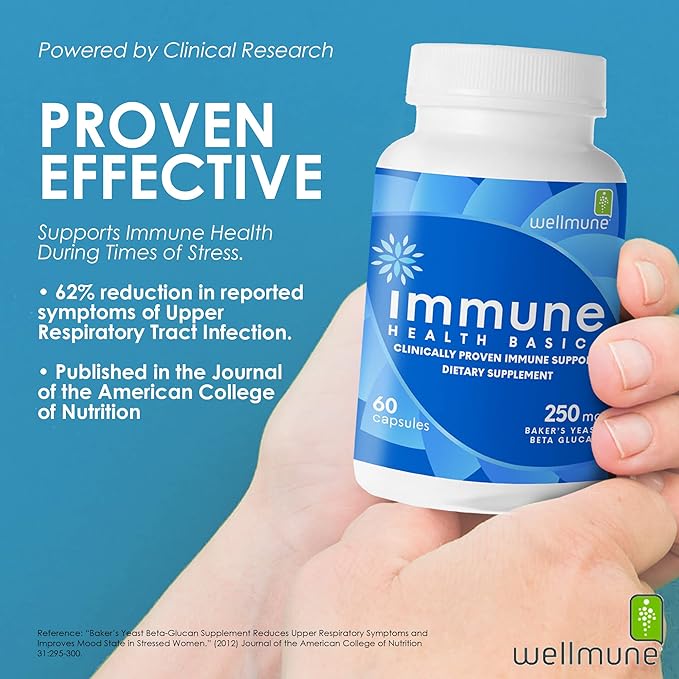 Ultra Strength Immunity - Clinically Proven Immune Support - Wellmune Highly Purified Beta Glucan - Gluten-Free, Non-allergenic, Non-GMO and Vegan Capsules - 60 Capsules, 250 mg