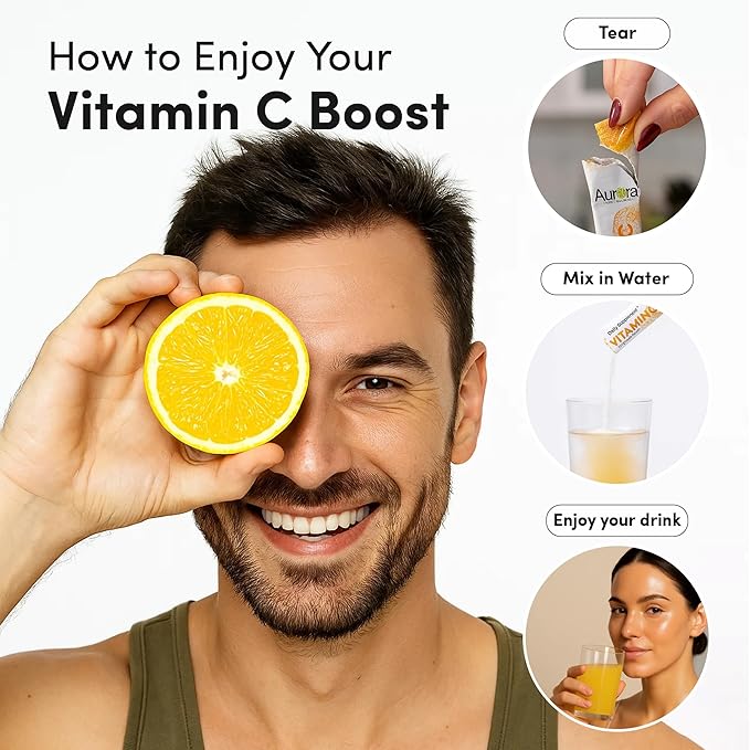 Aurora Nutrascience Nano-Pack Liposomal Vitamin C Powder Drink Mix, Immune Support, High Strength 3,000 mg Per Serving 10 Single Serve Packets, Orange