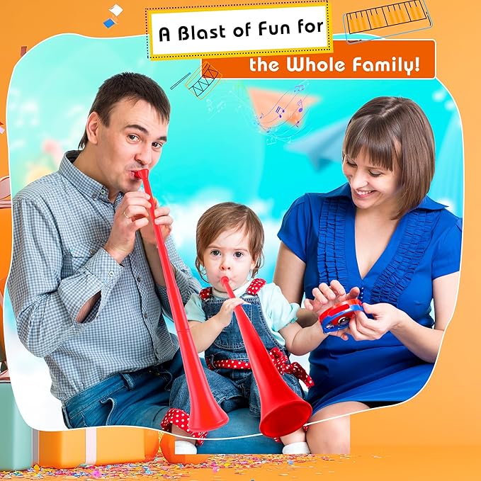 6 Pcs 28 Inch Collapsible Stadium Horn Plastic Vuvuzela Trumpet Horn Blow Noise Maker for Sporting Events Sports Themed Party Supplies (Color set 7)