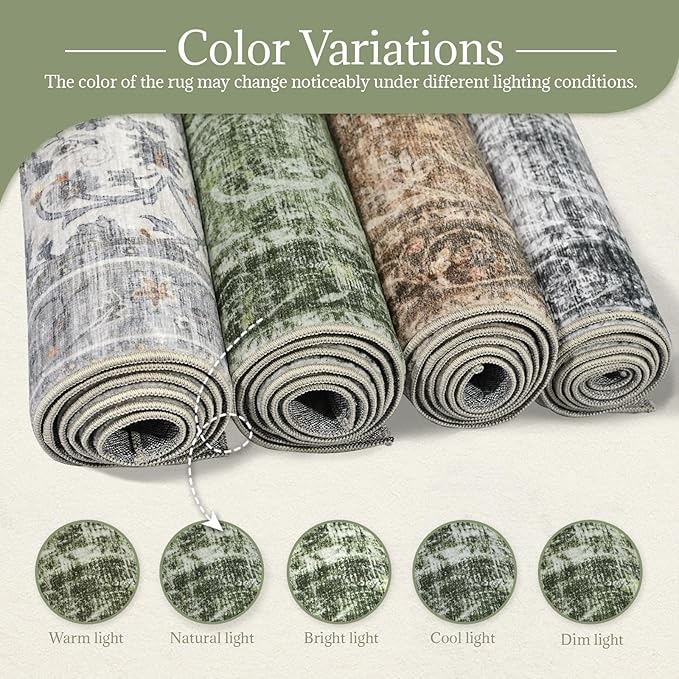 Washable Area Rugs 5'x7' Non-Slip Vintage Boho Distressed Fade Resistant Low Pile Carpet for High-Traffic Living Room, Bedroom & Dining Room