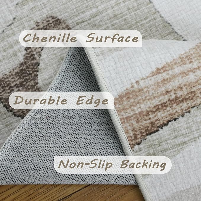 Area Rug Machine Washable Rug 7x9 - Abstract Inspired Design Large Area Rugs for Living Room Bedroom,Soft Durable, Stain Resistant, Non-Shedding, Easy Clean Area Rugs (Multi Beige, 7X9)