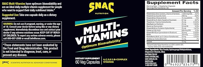 SNAC Multi-Vitamins Daily Supplement with Optimum Bio-Availability, 60 Capsules