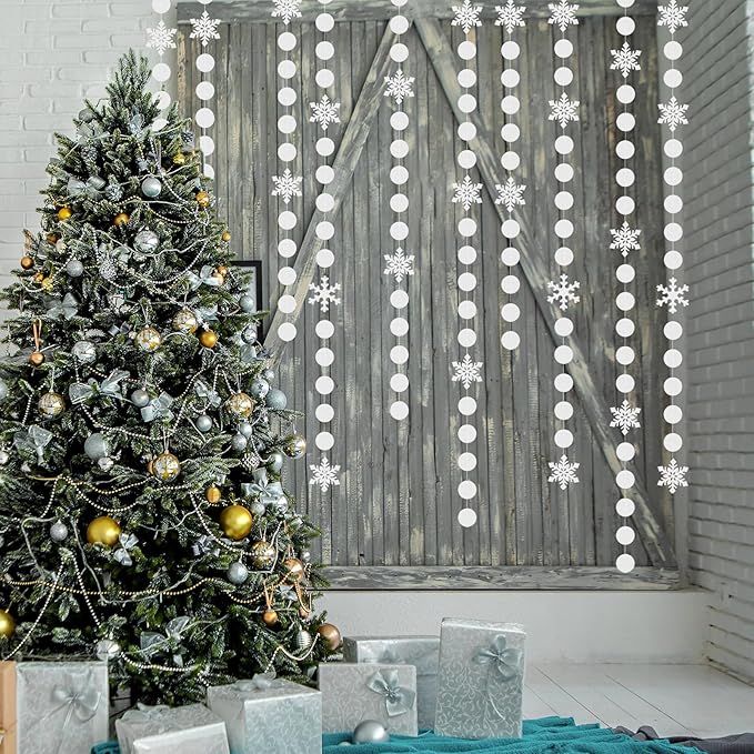 Snowflake Snow White-Silver Christmas Party-Decorations Garland - 61Ft Winter Wonderland Frozen Hanging Paper Streamers Banner,Birthday New Year Supplies Decor Ouruola