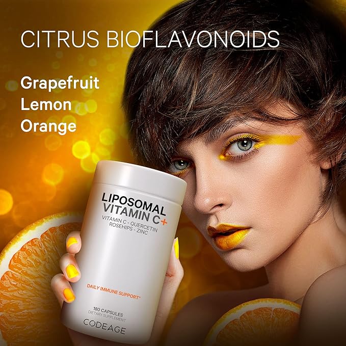 Codeage Liposomal Vitamin C 1500mg with Zinc, Elderberry, Citrus Bioflavonoids Grapefruit, Lemon, Orange Powder, Quercetin & Rose HIPS Fruit – Vegan Supplement - Non-GMO, Vegan Pills - 2 Pack