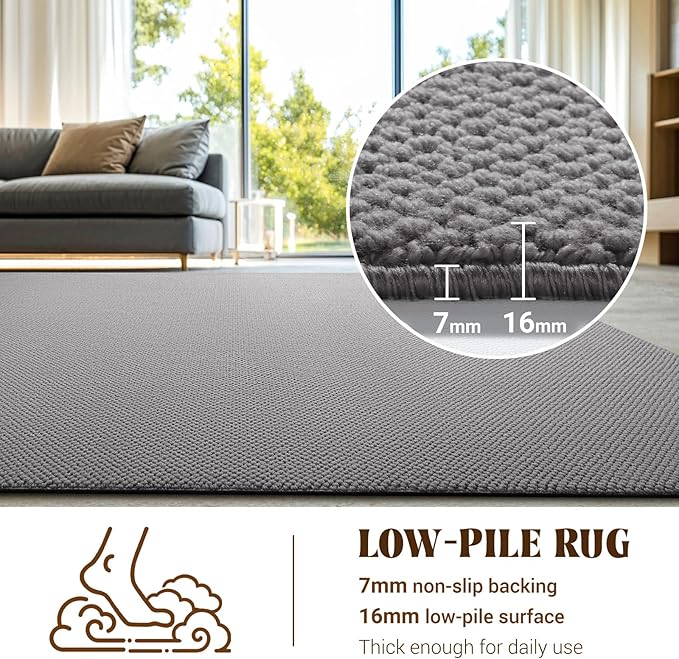 Shilucheng Wool Rug 8x10 Non-Slip, Blend 80% Wool and 20% Cotton Rugs for Living Room, Bedroom, Dinning Room, Soft Durable Cotton Backing Modern Area Rug (Gray)