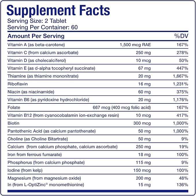 30-In-1 Adult Multivitamin with Iron - Antioxidant Rich Over 50 Multivitamin for Women and Men with Vitamins A C D E B Complex Zinc Magnesium Myo Inositol Citrus Bioflavonoids & More - 1 Month Supply