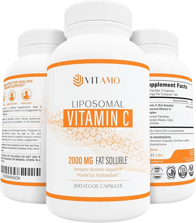 Liposomal Vitamin C 2000mg | Superior Delivery System | 300 Capsules Immune Support & Collagen Booster | High Absorption Ascorbic Acid, High Dose Vitamin c, Zero Soy, 100% Non–GMO