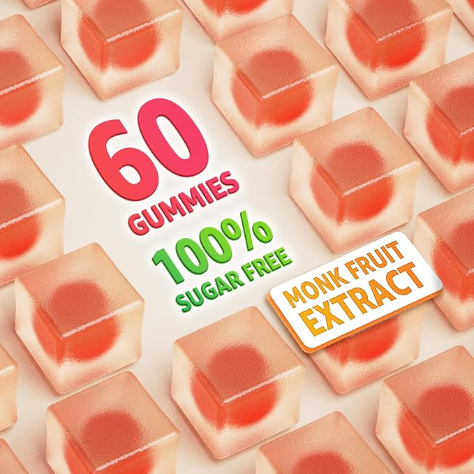 Organic Vitamin C Gummies 120mg for Adults, Sugar Free, Daily Immune Defense, Raw Antioxidant, 100% Whole Food Chewable Vitamin C Supplement from 1200mg Berries & Fruits for Collagen, Vegan, 60 Counts