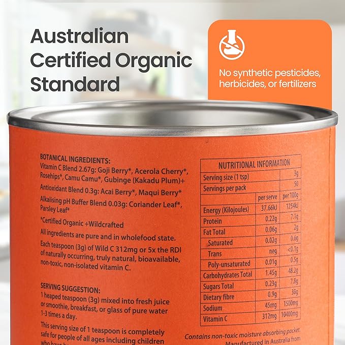 Organic Vitamin C Powder - Pure, Wild-Harvested Vitamin C, Non-Toxic and Natural, 150g Wild C