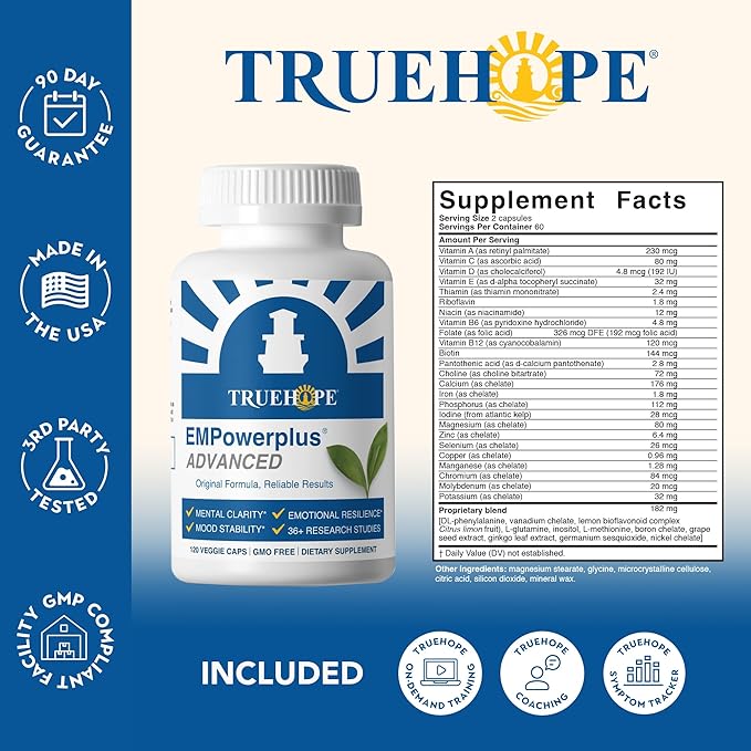 Truehope EMPowerplus Advanced Multivitamin for Women and Men - Broad-Spectrum Essential Multivitamin and Chelated Minerals to Support Cognitive Functions - Original Formulation - 120 Capsules
