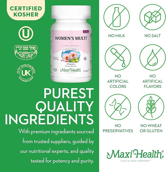 Womens Multivitamin – Essential Multivitamin for Women with 23 Key Vitamins C, D, B6, B12, Calcium, Probiotics, Biotin & More – Energy, Skin, Nails & Gut Health Support – Kosher (90 Capsules)