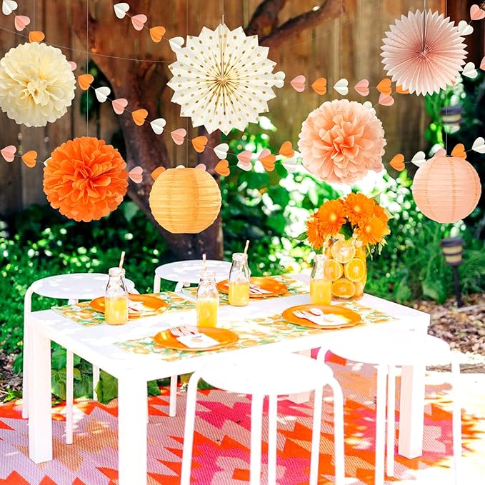 Beige-Orange Peach Fall Party-Decorations Heart-Garland - 39Ft Autumn Thanksgiving Birthday Boho Hanging Paper Streamers Banner,Birthday Bachelorette Baby Bridal Shower Engagement Decor Ouruola
