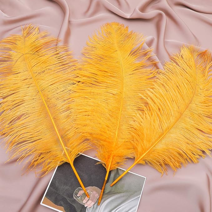Ballinger Big Gold Ostrich Feathers - 24Pcs 12-14inch Large Feathers for Vase,Gatsby Party Centerpieces Mardi Gras and Home Decor