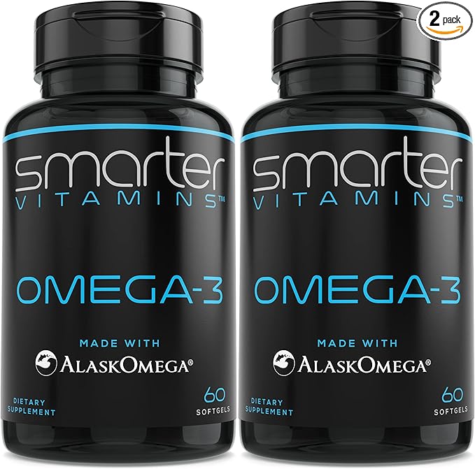 (2 Pack) Smarter Omega 3 Fish Oil, Berry Flavor, Burpless, Tasteless, 2000mg, Potent Triple Strength DHA EPA Brain OMEGA3, Made with AlaskOmega®